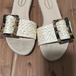 SCOOP Cream Braided Slide Sandals with Tortoise Buckle